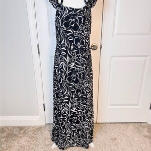 Ember Black & White Floral Maxi Dress XL Open Back Summer Vacation
